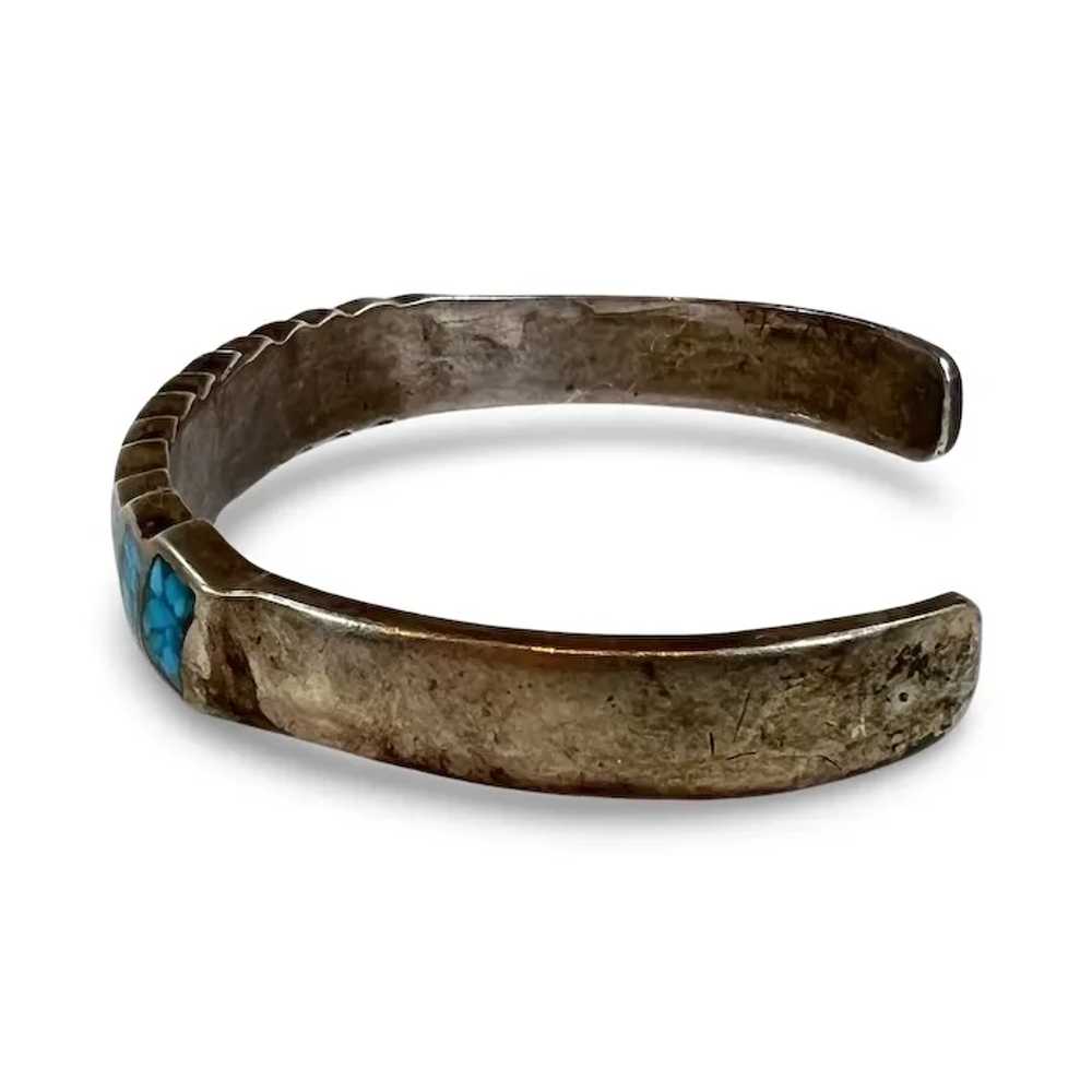 Native American Sterling Crushed Turquoise Mosaic… - image 2