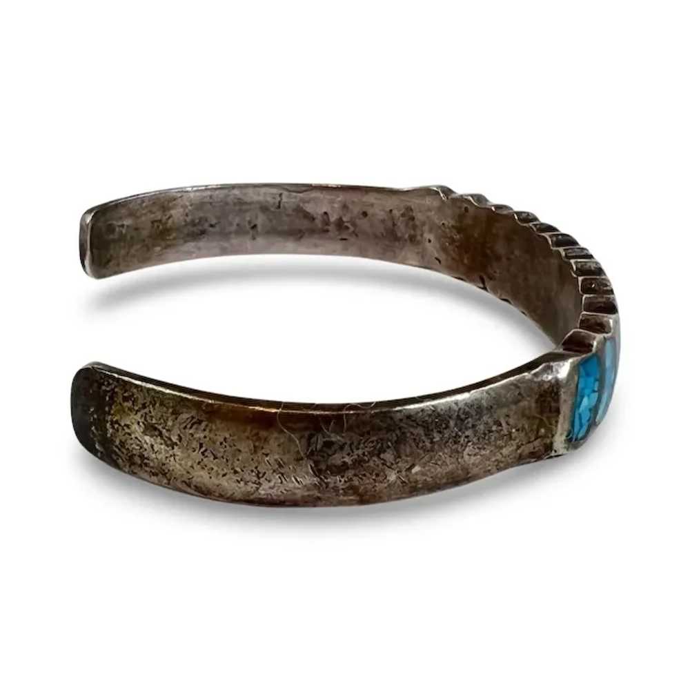 Native American Sterling Crushed Turquoise Mosaic… - image 3