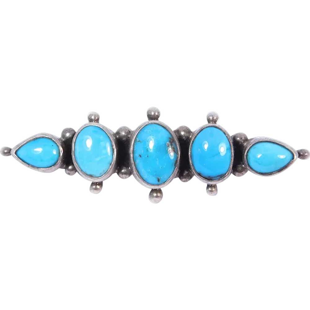 Southwest Sterling Silver Turquoise 5 Stone Brooch - image 1