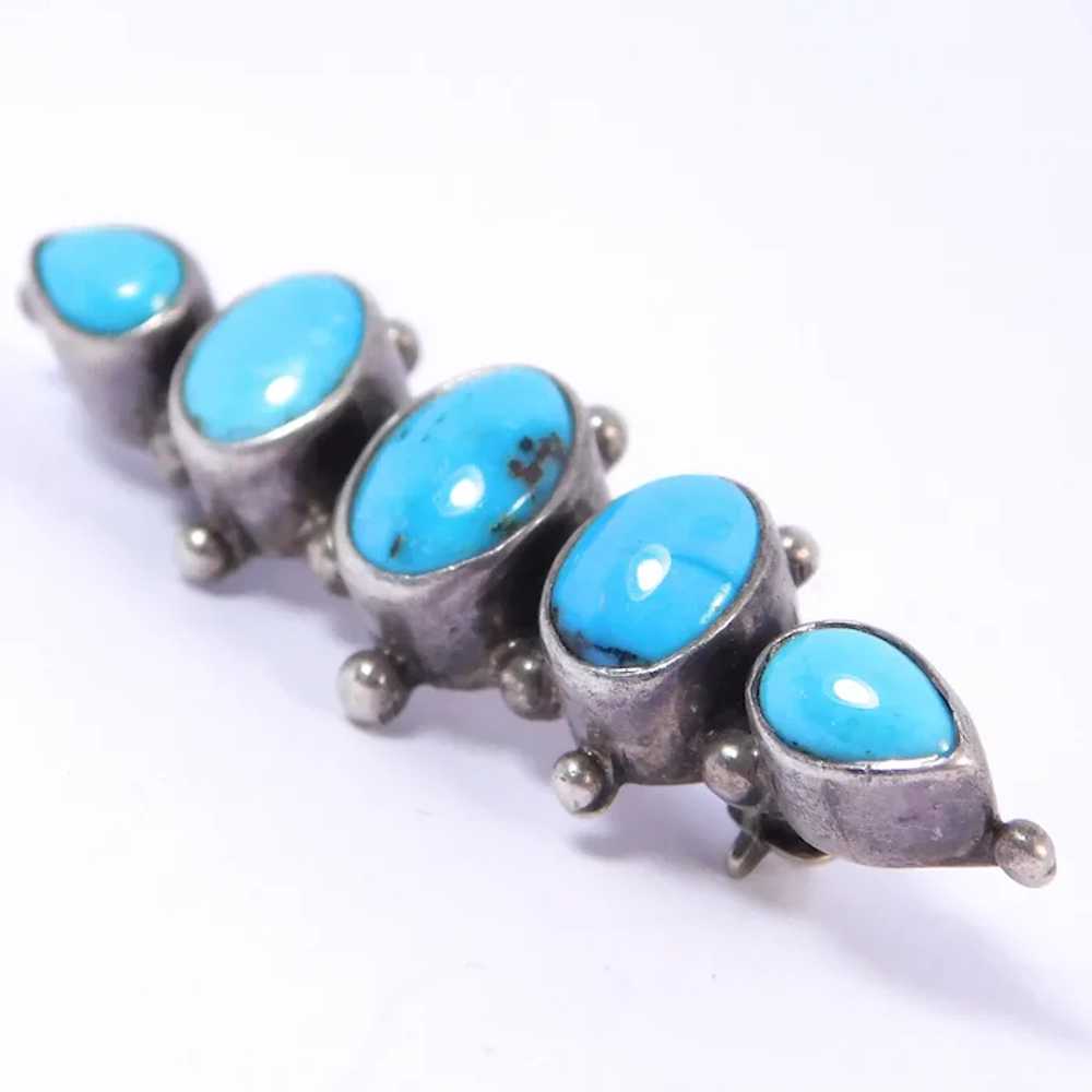 Southwest Sterling Silver Turquoise 5 Stone Brooch - image 2