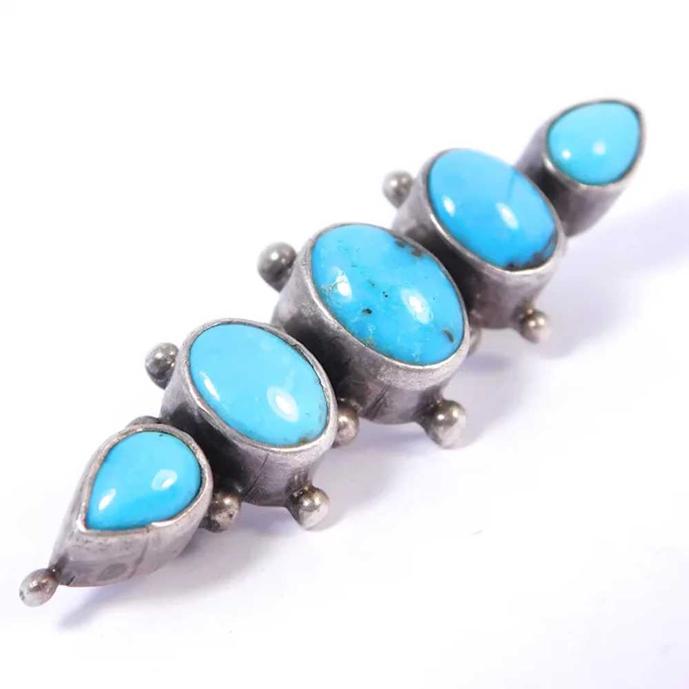 Southwest Sterling Silver Turquoise 5 Stone Brooch - image 3