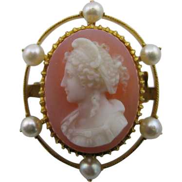 Carnelian Hardstone Cameo 18k Gold Brooch of Clas… - image 1