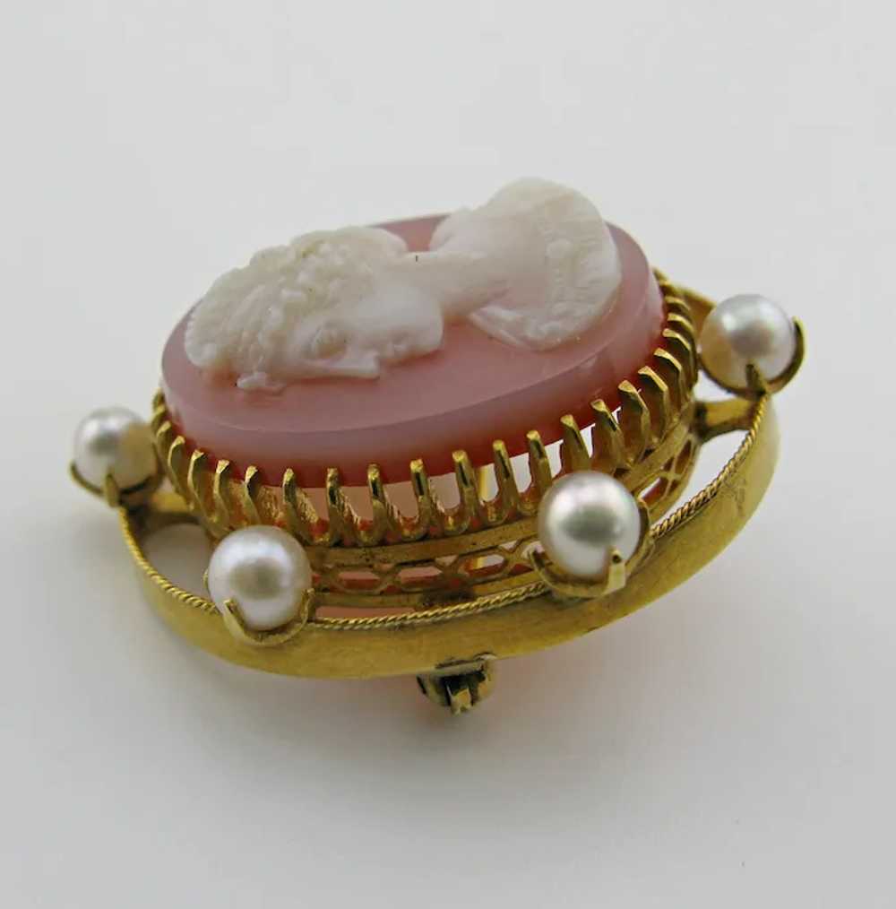 Carnelian Hardstone Cameo 18k Gold Brooch of Clas… - image 3