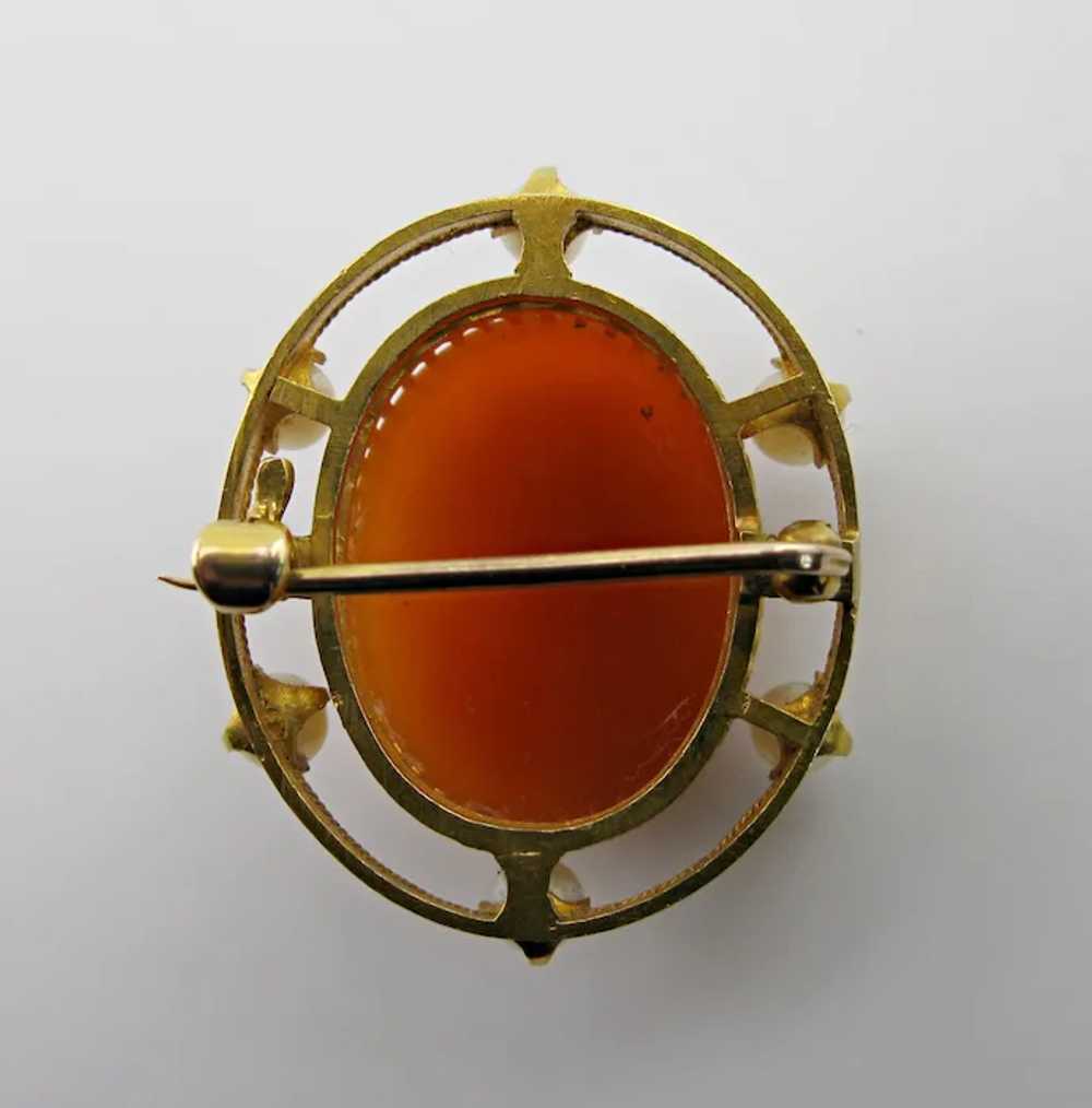 Carnelian Hardstone Cameo 18k Gold Brooch of Clas… - image 7