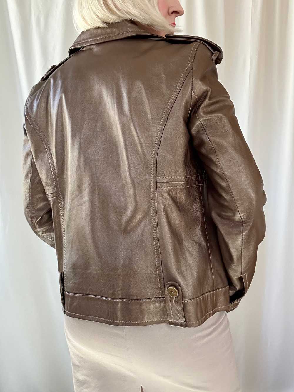 2000s Theory Metallic Bronze Genuine Leather Moto… - image 6