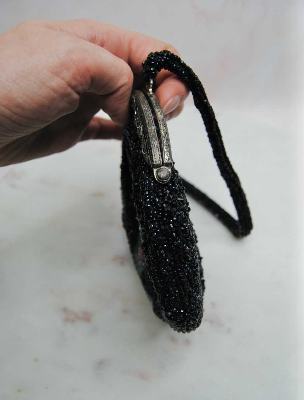 Antique Black Pink and Blue Glass Beaded Bag - image 6