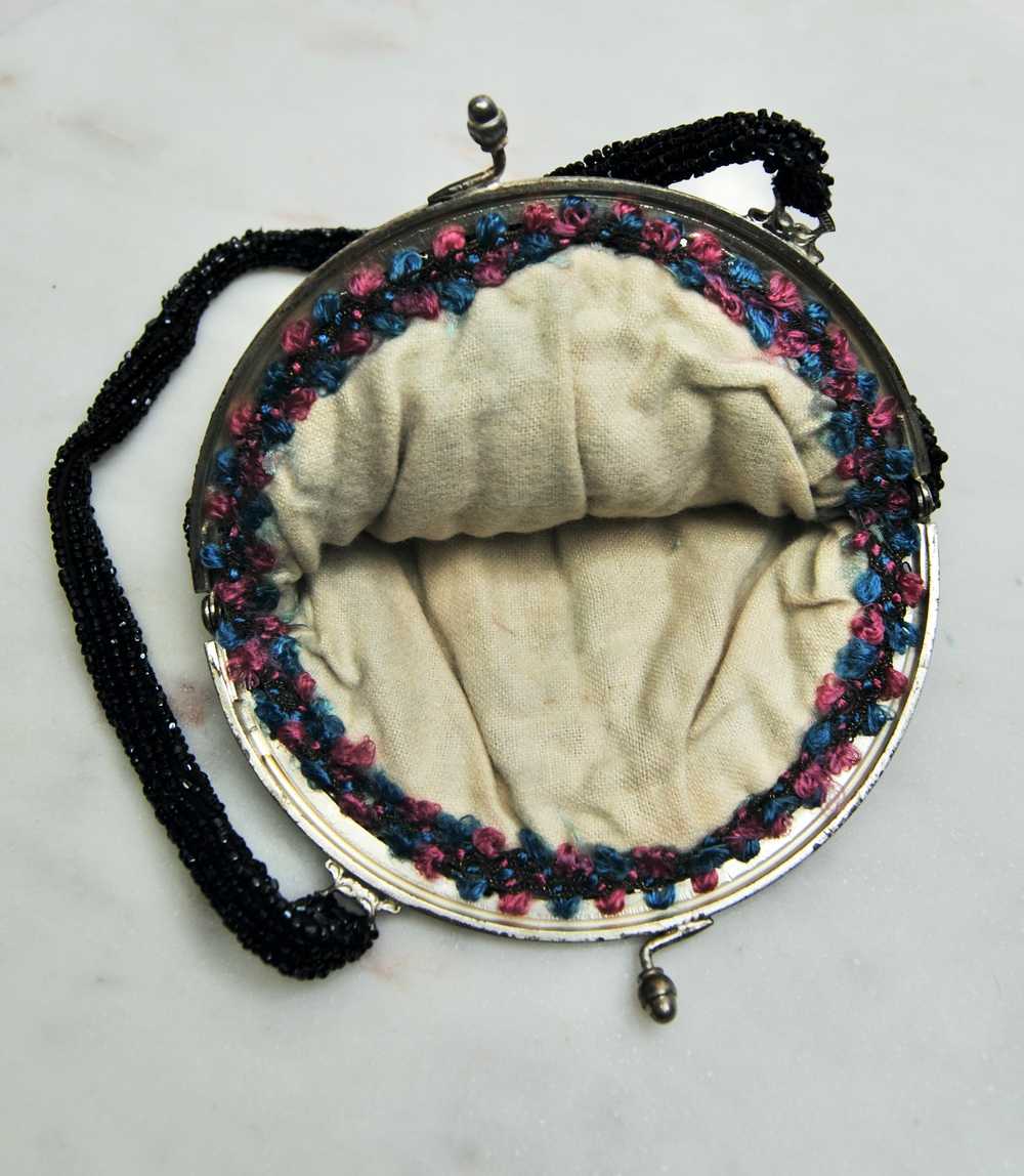 Antique Black Pink and Blue Glass Beaded Bag - image 7