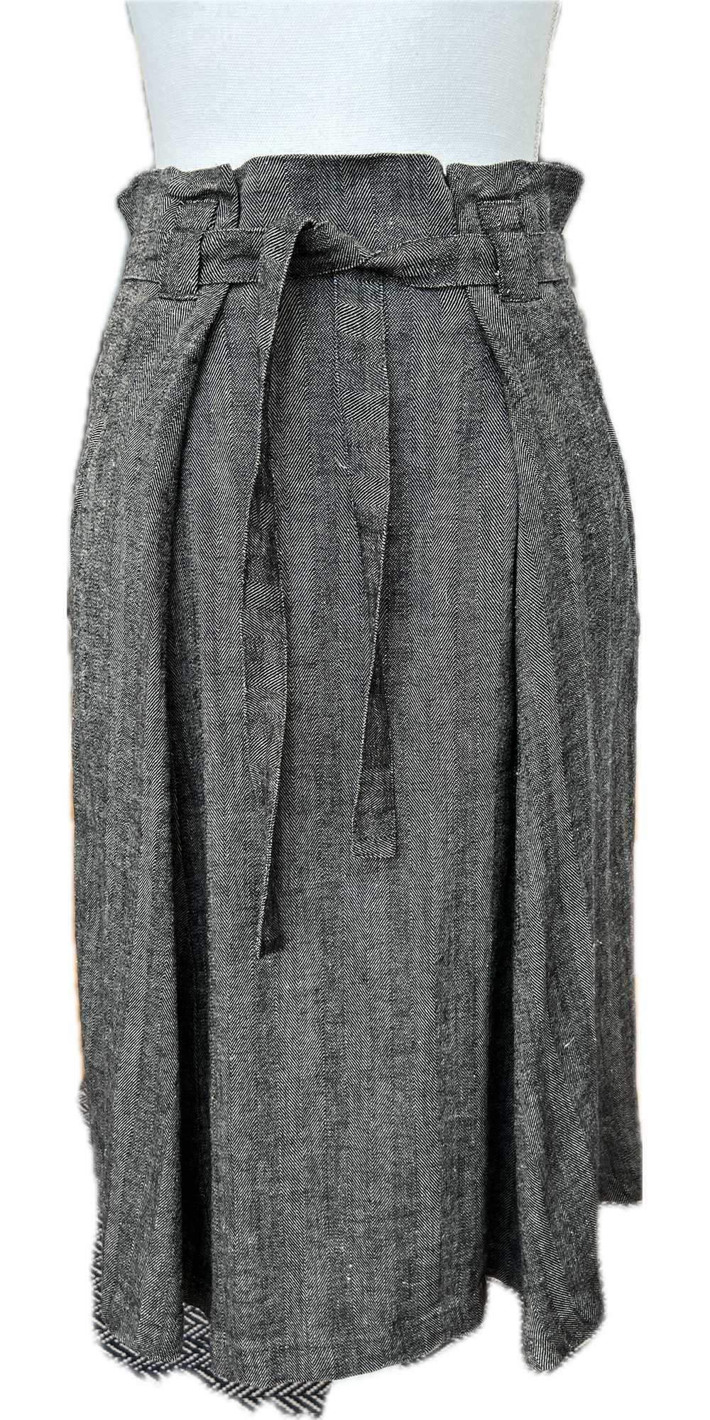 Cotélac Black and Tan Linen Blend Belted Skirt, 0 - image 1