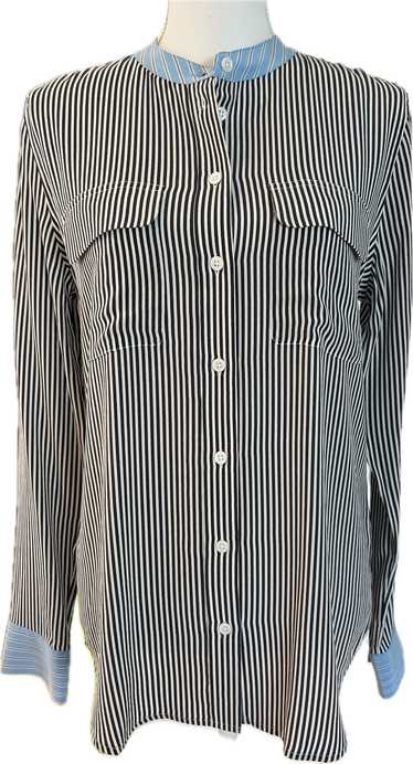 Equipment Striped Collarless Silk Shirt, S