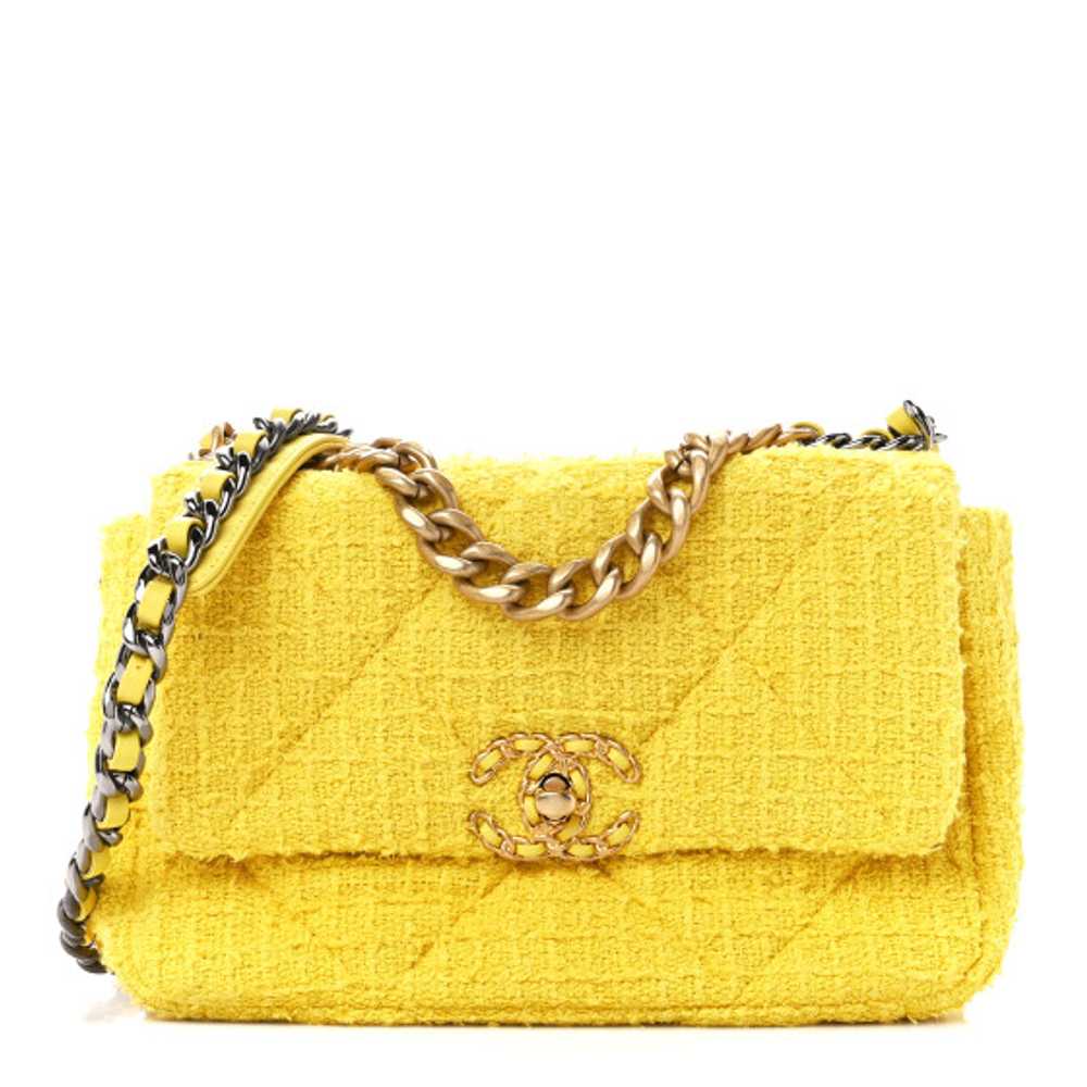 CHANEL Tweed Quilted Medium Chanel 19 Flap Yellow - image 1
