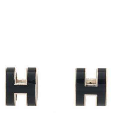HERMES Palladium Lacquered Mini Pop H Earrings Bla