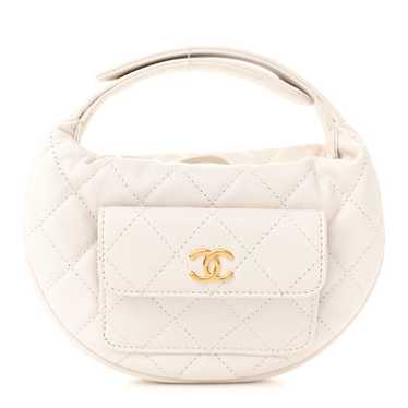 CHANEL Caviar Quilted Polly Pocket Pouch Hobo Whi… - image 1