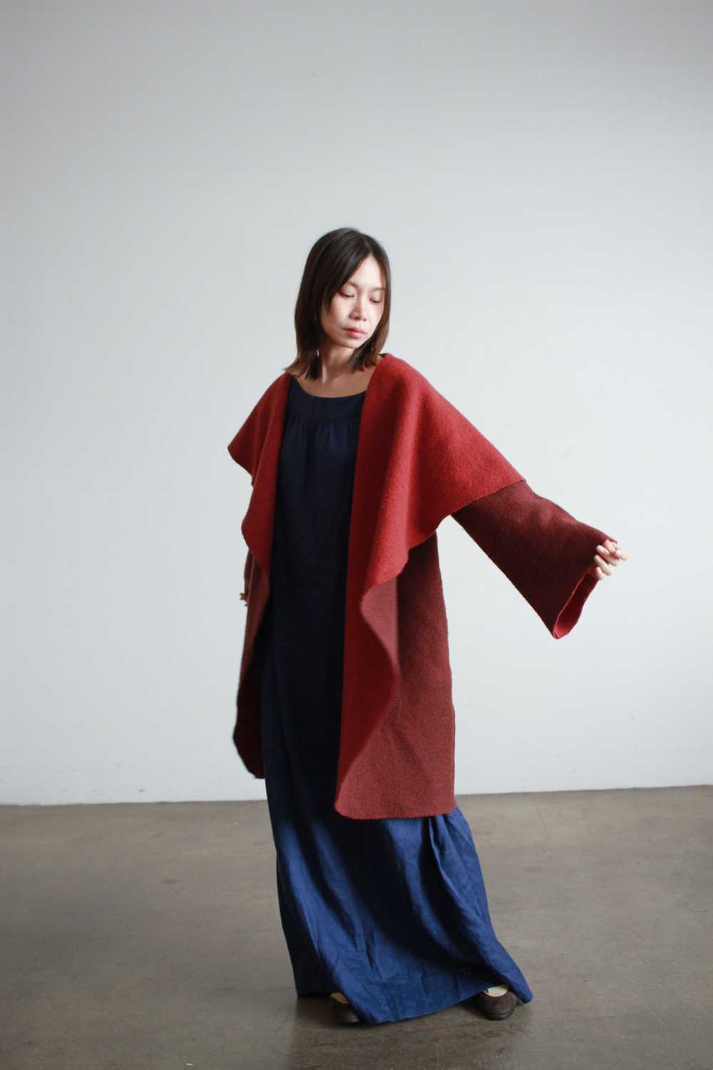 1990s Berry Wool Draped Coat - image 7