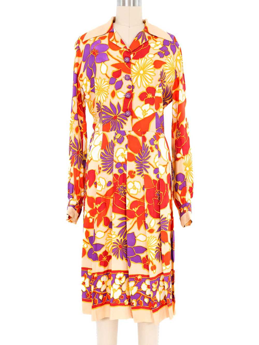 1970s Floral Shirt Dress - image 1