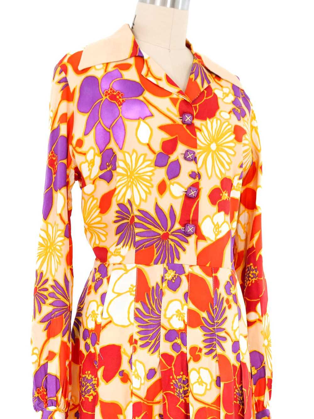 1970s Floral Shirt Dress - image 2