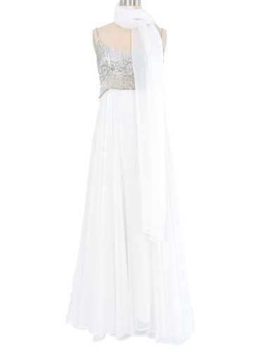 Victoria Royal Embellished White Chiffon Gown Ense