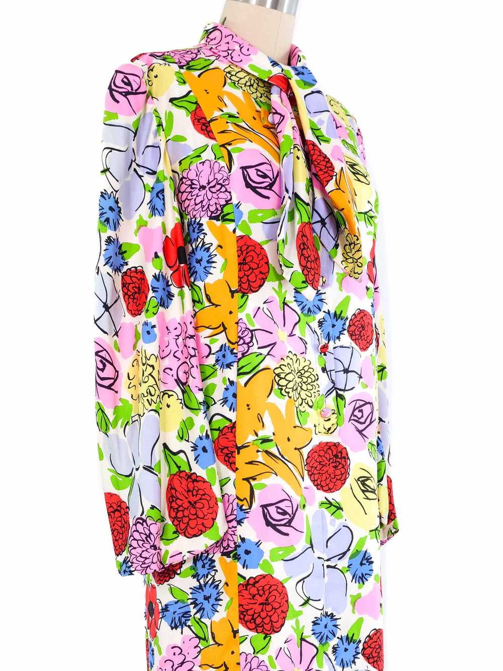 1970s Pauline Trigere Floral Silk Twill Dress - image 2