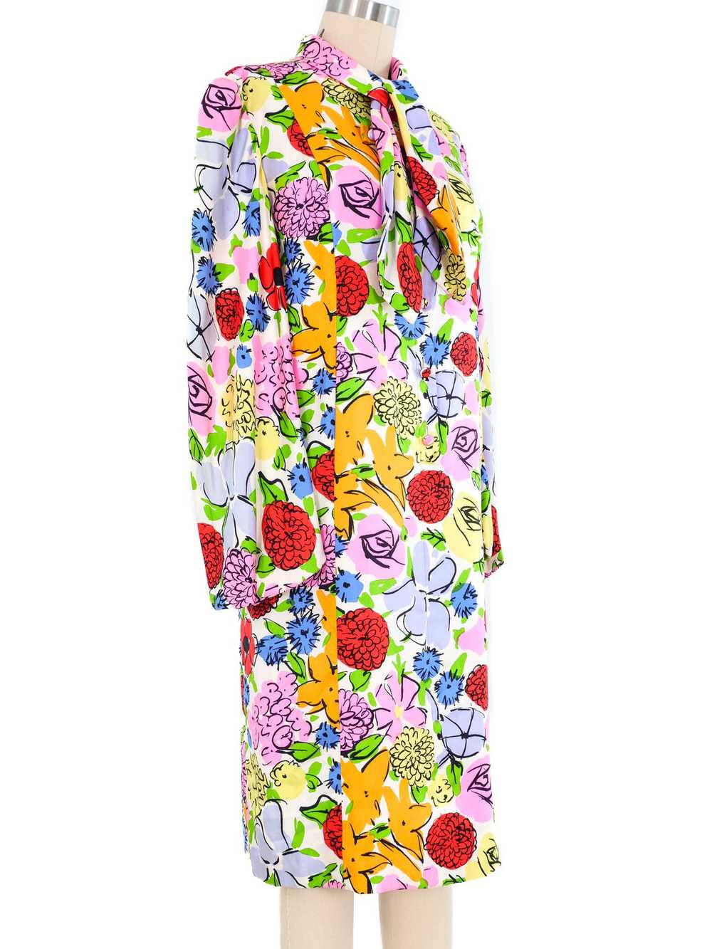 1970s Pauline Trigere Floral Silk Twill Dress - image 3