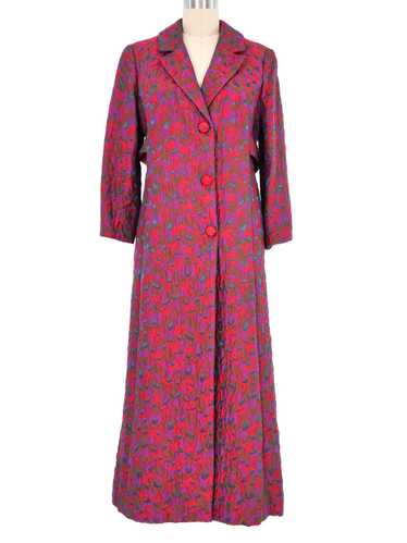 1970s Red And Purple Brocade Maxi Coat