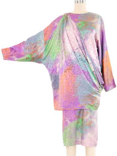 1980s Emanuel Ungaro Silk Watercolor Draped Dress