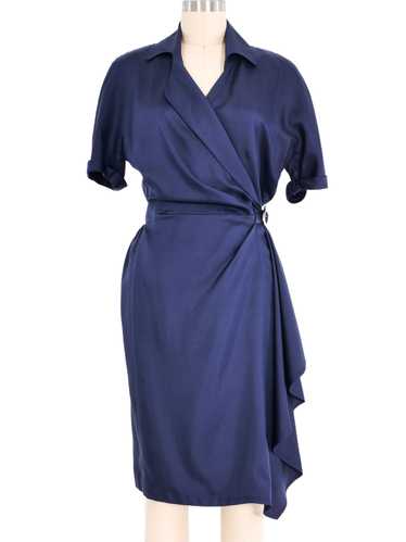 Thierry Mugler Navy Silk Wrap Dress - image 1