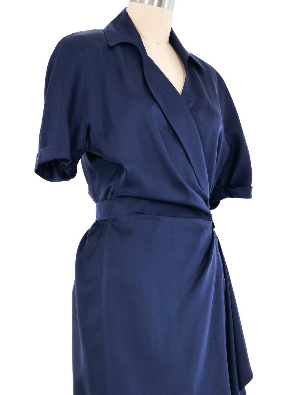 Thierry Mugler Navy Silk Wrap Dress - image 2