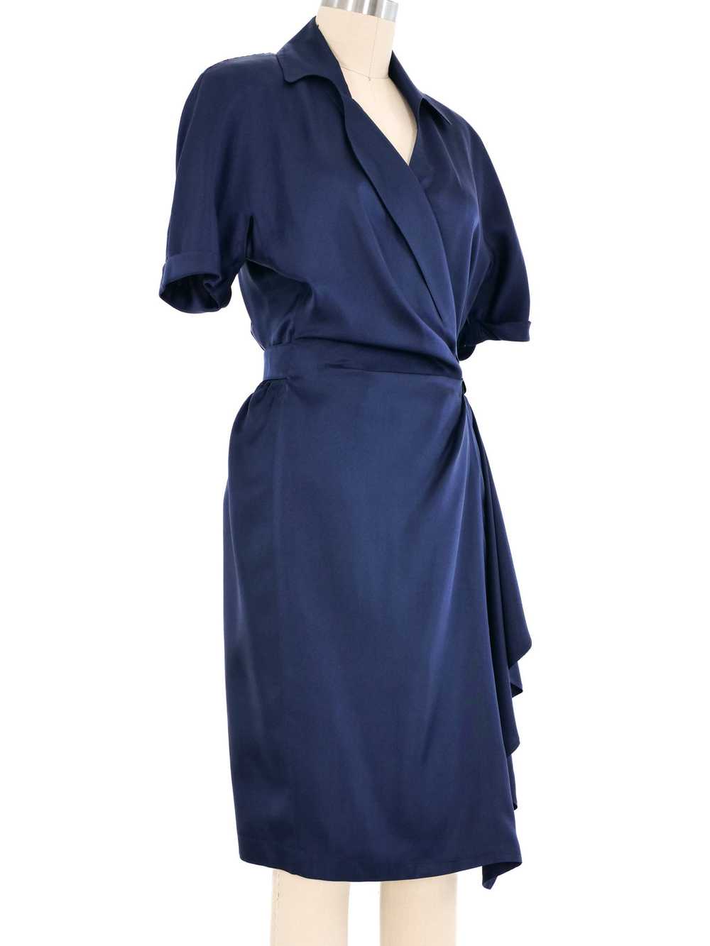 Thierry Mugler Navy Silk Wrap Dress - image 3