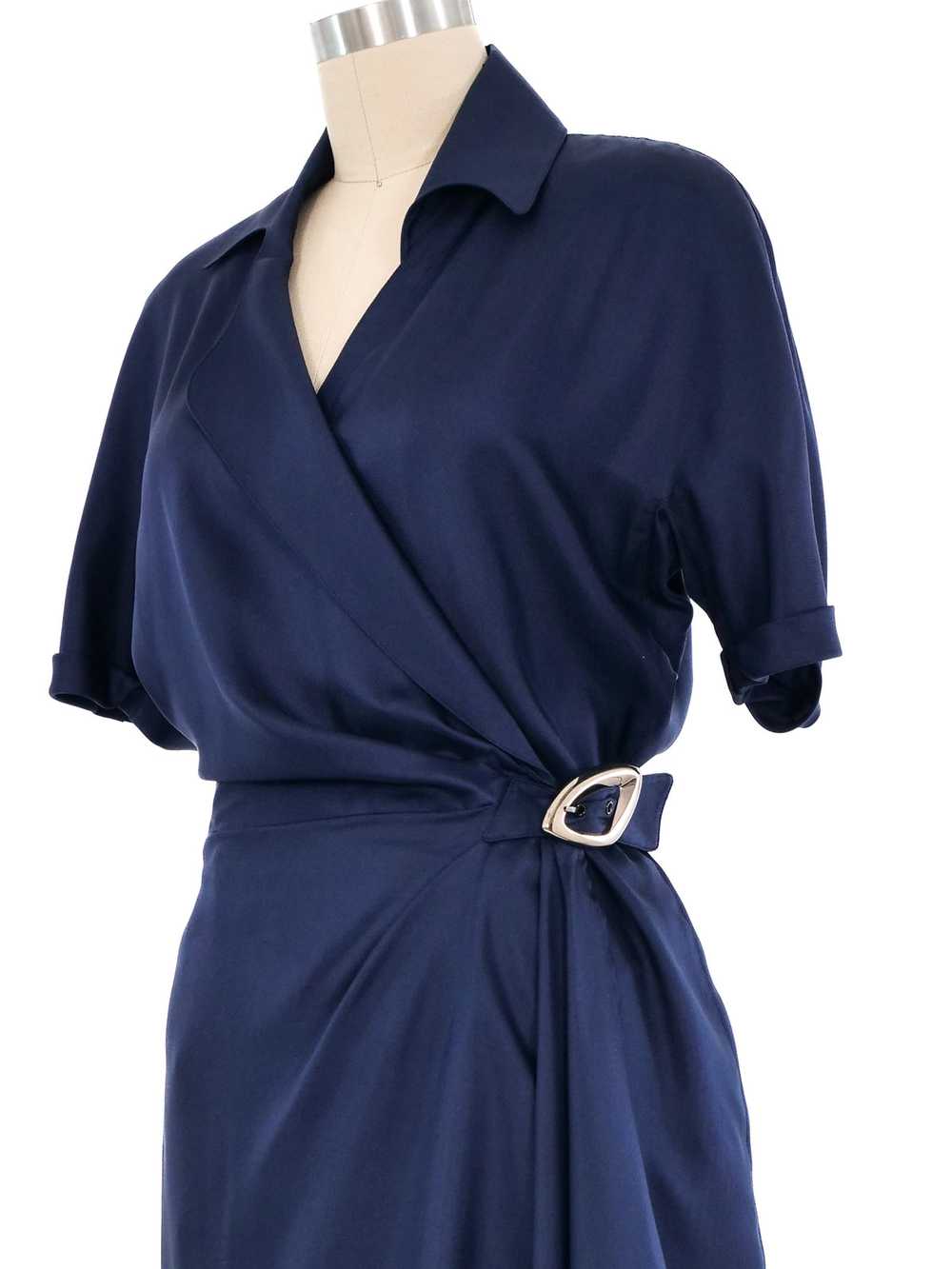 Thierry Mugler Navy Silk Wrap Dress - image 5