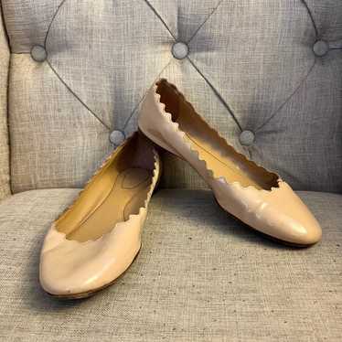 Chloe Nude Scalloped Patent Leather Ballet Flats S