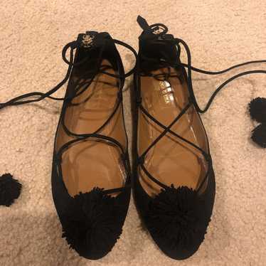 Aquazurra Black Suede Lace Up Flats