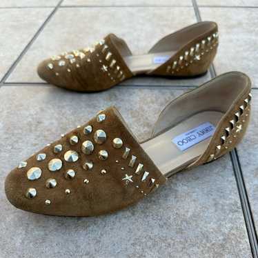 Jimmy Choo Suede Globe Dorsay Studded Flats