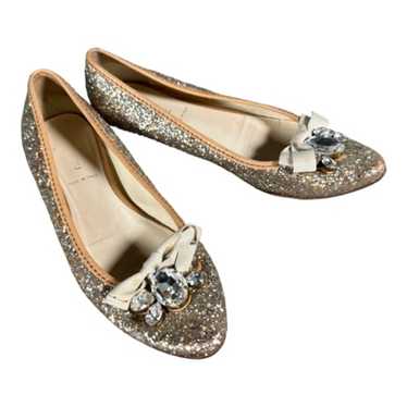 MIU MIU Prada Flats Shoes Silver Gold 6 Rhineston… - image 1