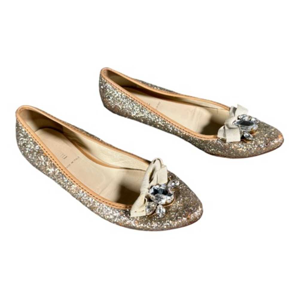 MIU MIU Prada Flats Shoes Silver Gold 6 Rhineston… - image 2