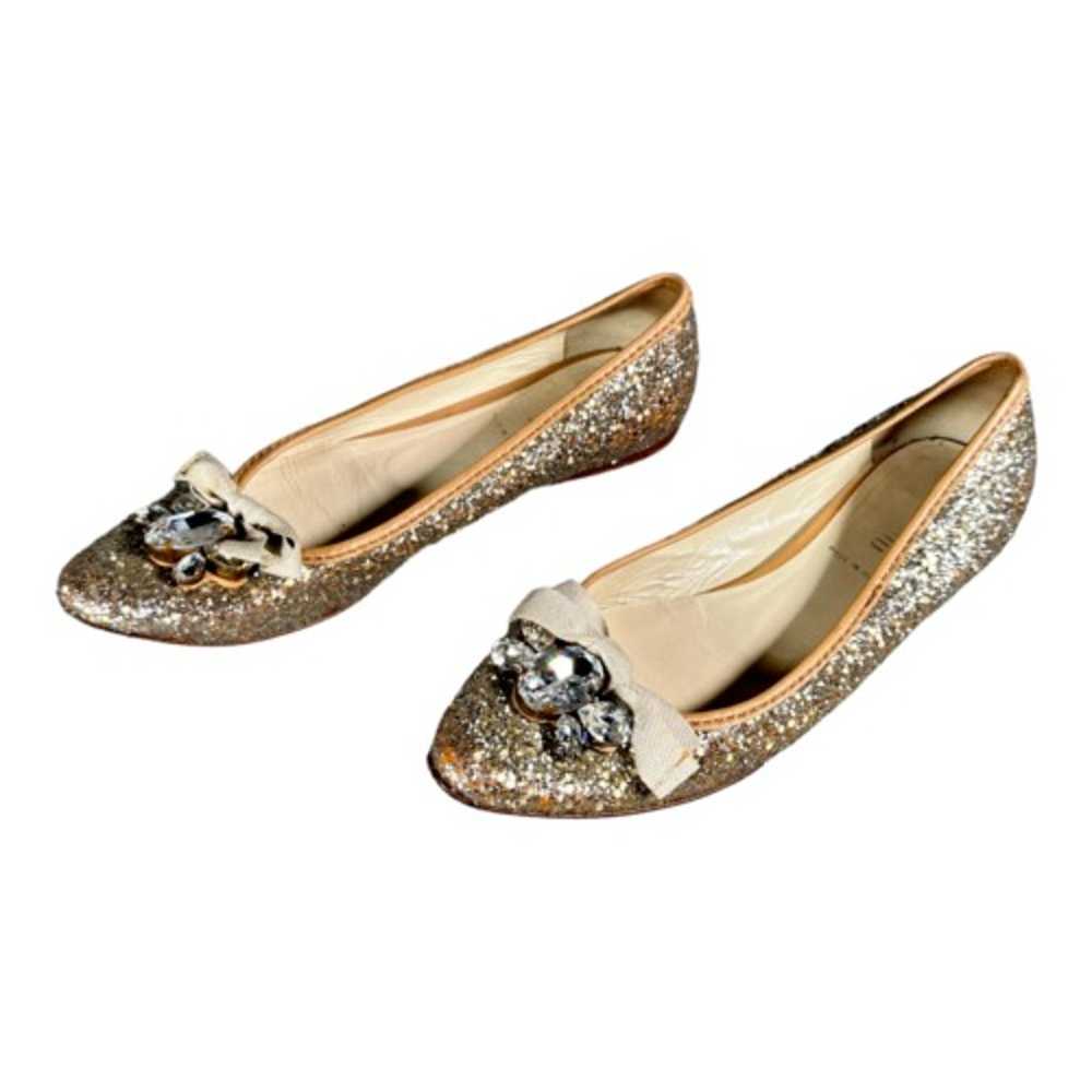 MIU MIU Prada Flats Shoes Silver Gold 6 Rhineston… - image 3