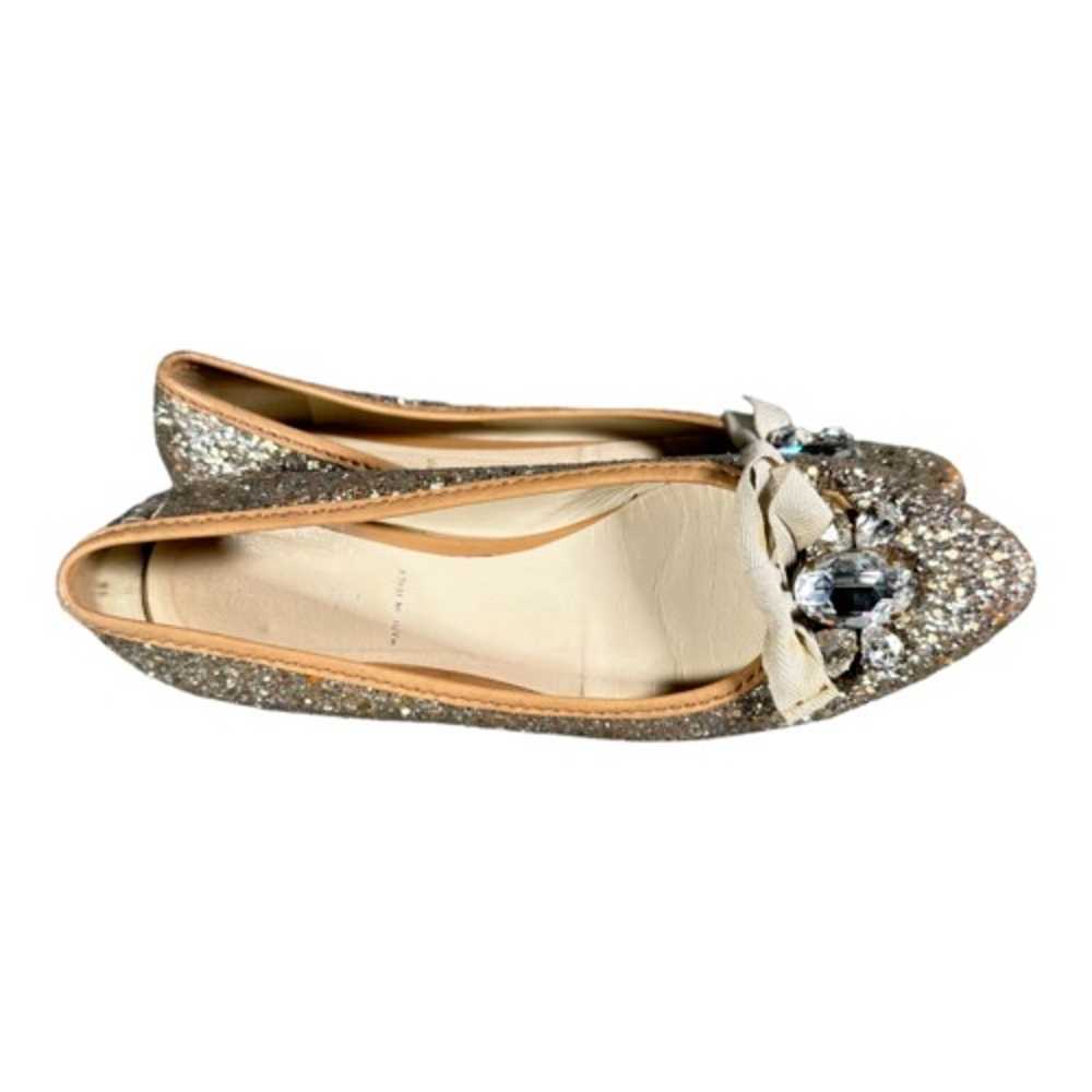 MIU MIU Prada Flats Shoes Silver Gold 6 Rhineston… - image 6