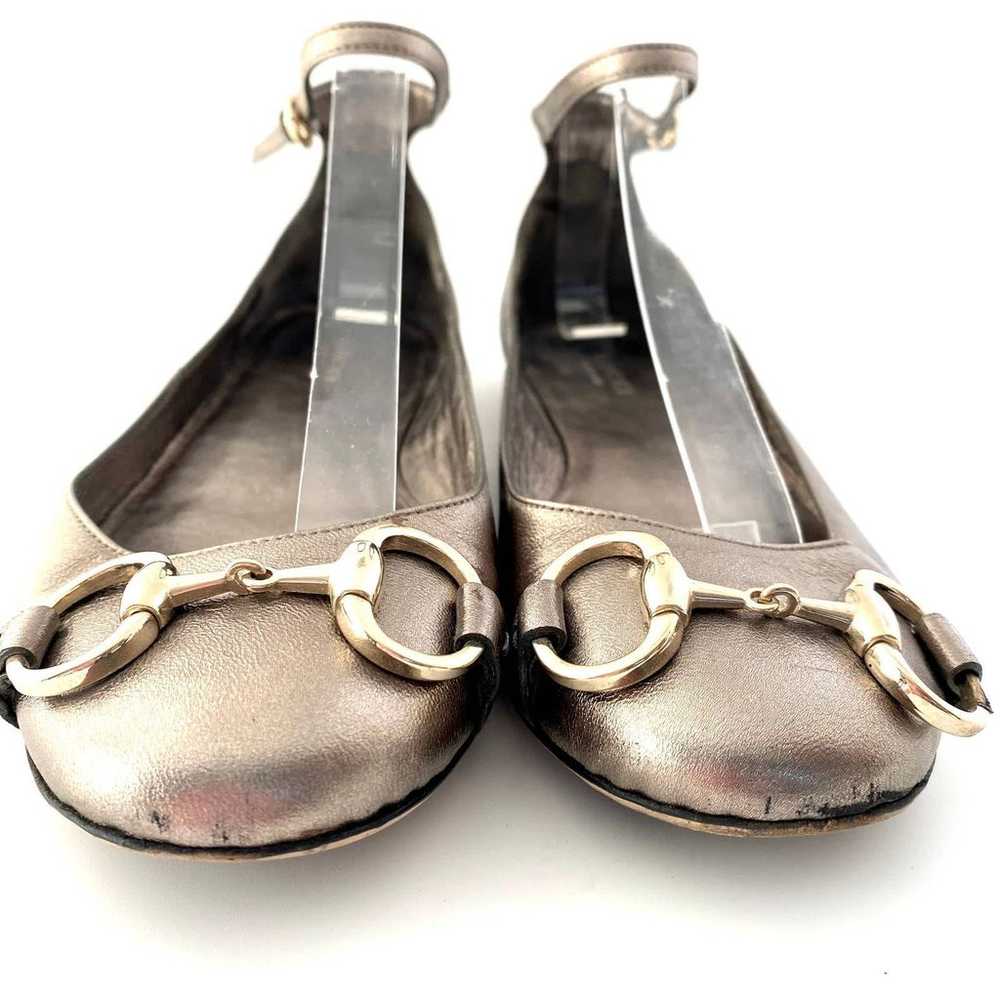 Gucci Petwer Metallic Leather Horsebit Ankle Stra… - image 2