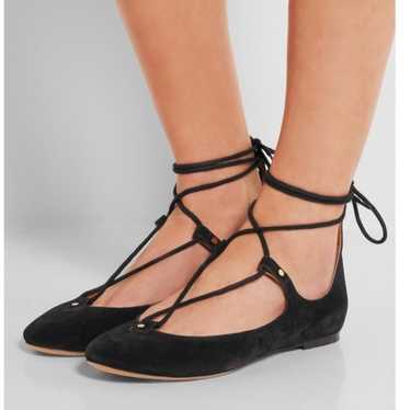 Chloe Foster Black Suede Lace Up Flats