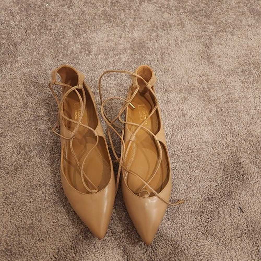 (Never Wore) AQUAZZURA LACE-UP FLATS IN TAN CALFS… - image 1