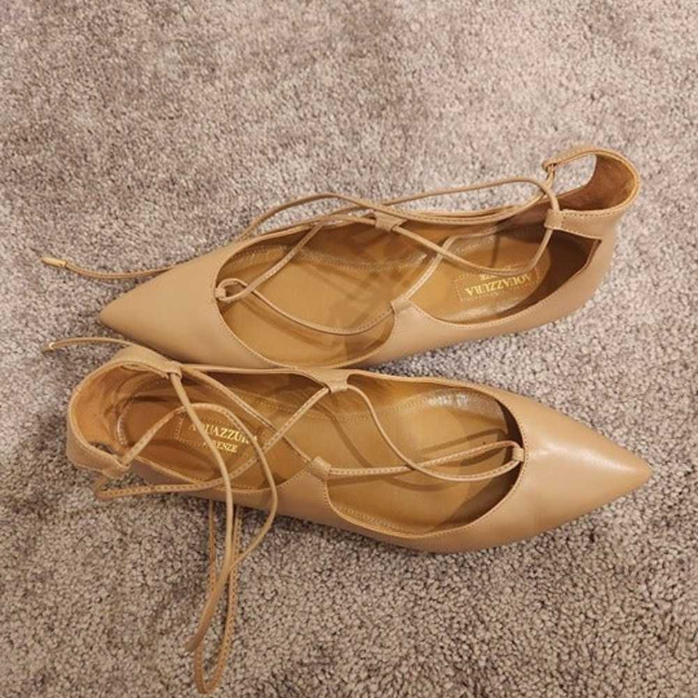 (Never Wore) AQUAZZURA LACE-UP FLATS IN TAN CALFS… - image 5