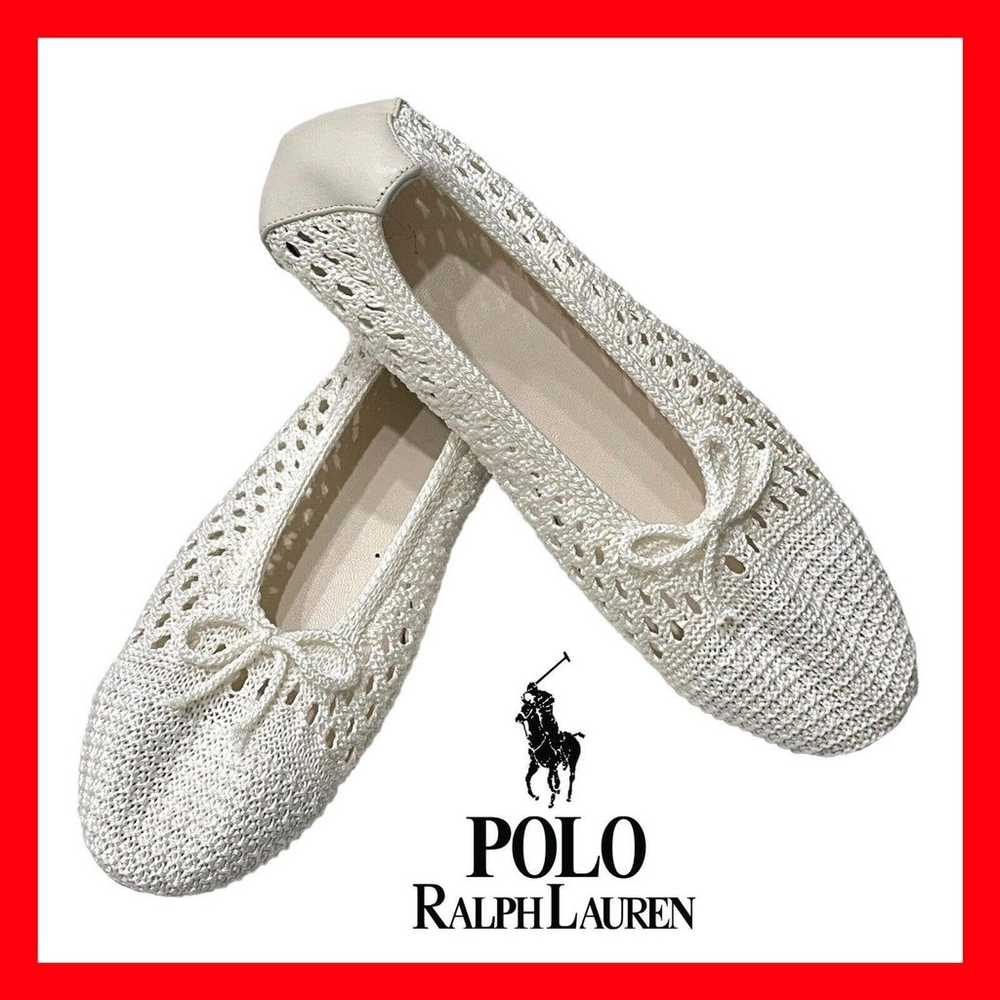$348 Polo Ralph Lauren Crochet Ballet Flats White… - image 1