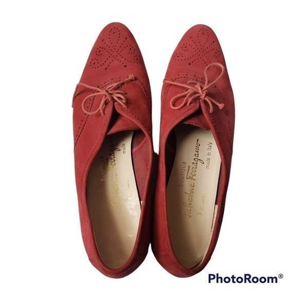 Salvatore Ferragamo Red Suede Oxford Shoe sz 8 - image 2