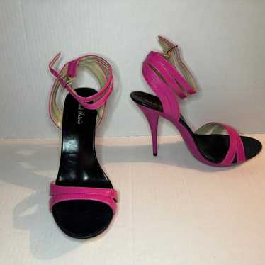 B Johnson Wedge Heel Spike Sandals Womens Size 7.5M Hot Pink 