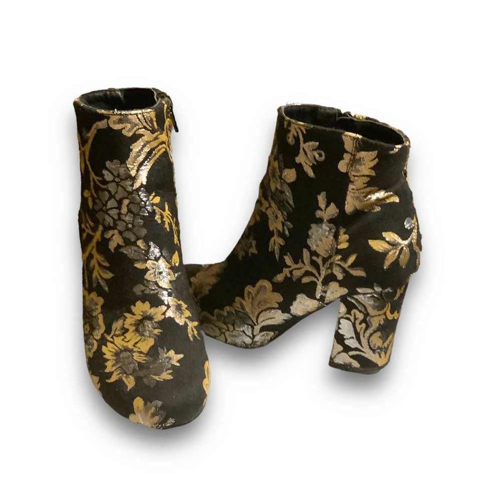 Floral Embroidered Black Ankle Heels - image 1