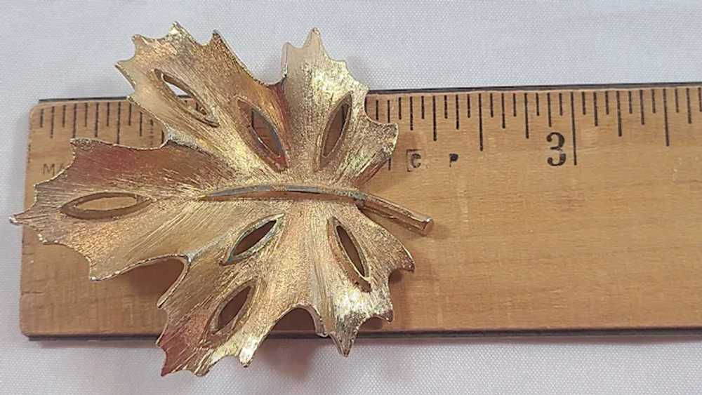 BSK Yellow Gold Tone Textured Maple Leaf Brooch P… - image 5