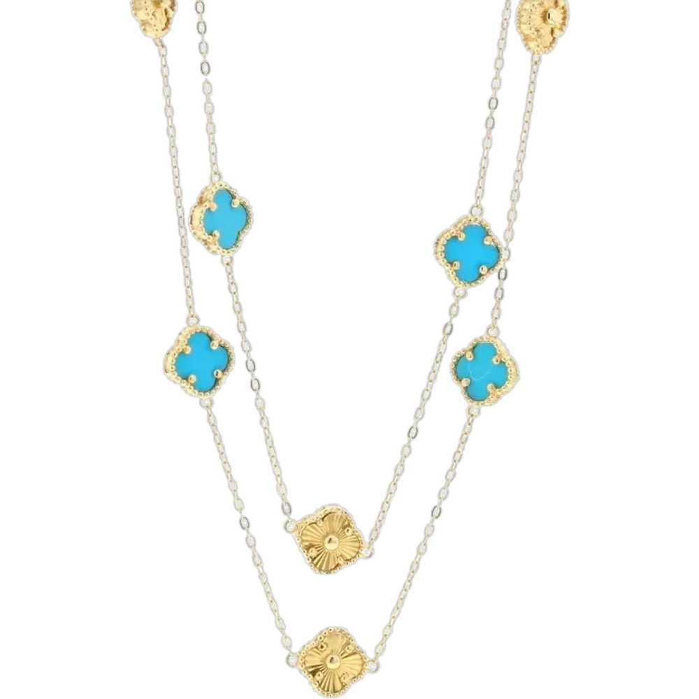 Yellow Gold Turquoise Quatrefoil Flower Station N… - image 1