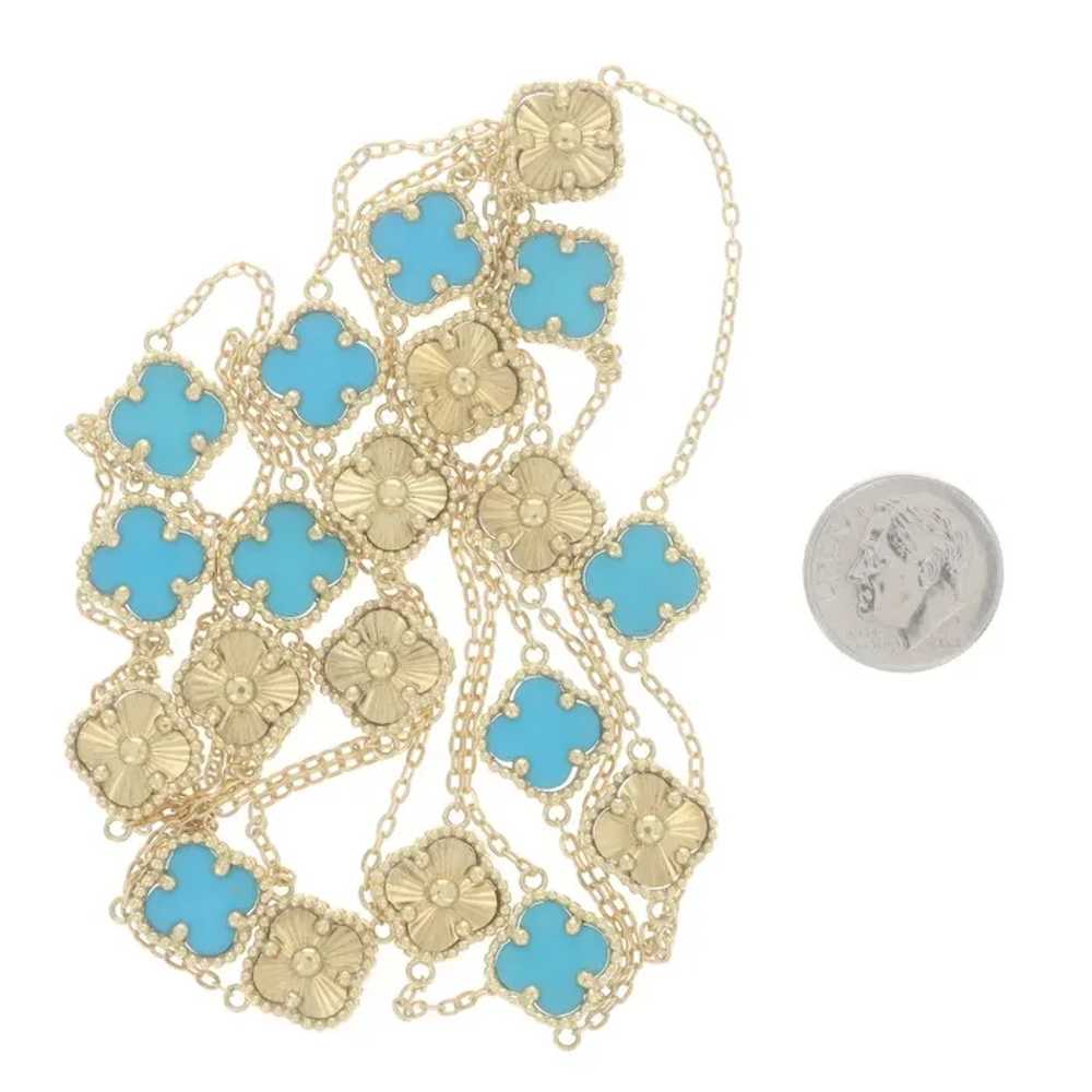 Yellow Gold Turquoise Quatrefoil Flower Station N… - image 4