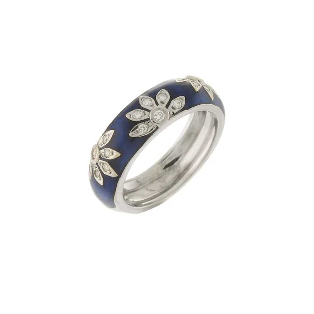 Darling Floral Diamond & Blue Enamel Ring in 18k … - image 2