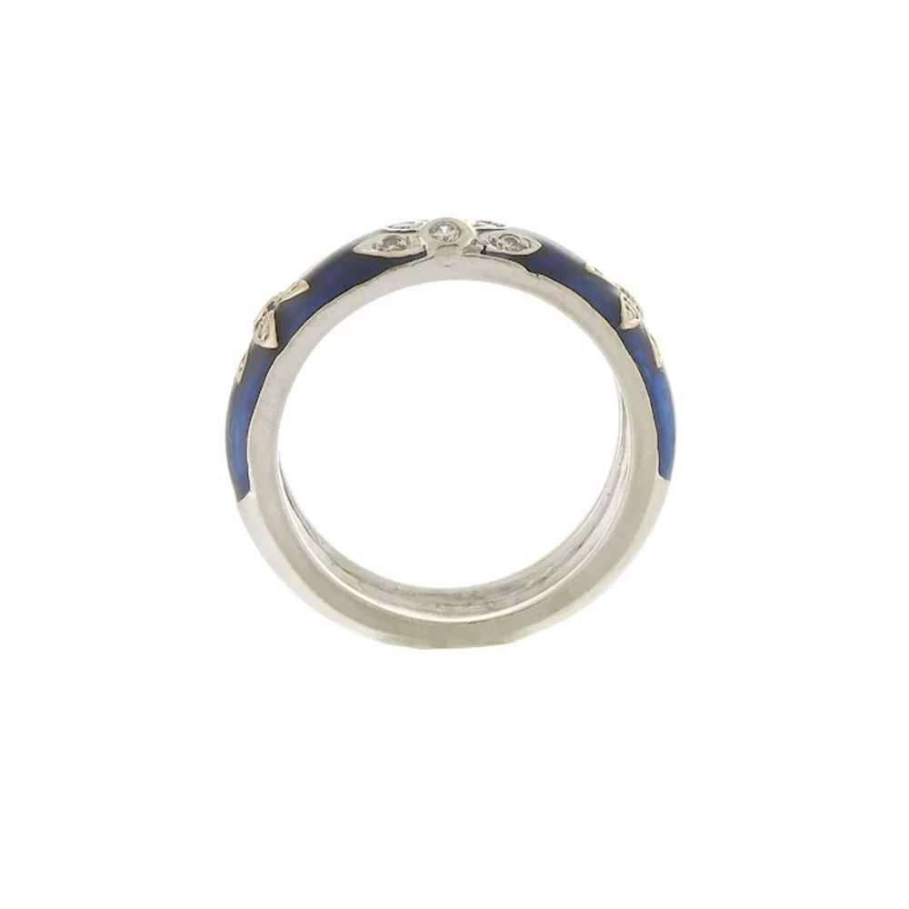 Darling Floral Diamond & Blue Enamel Ring in 18k … - image 3