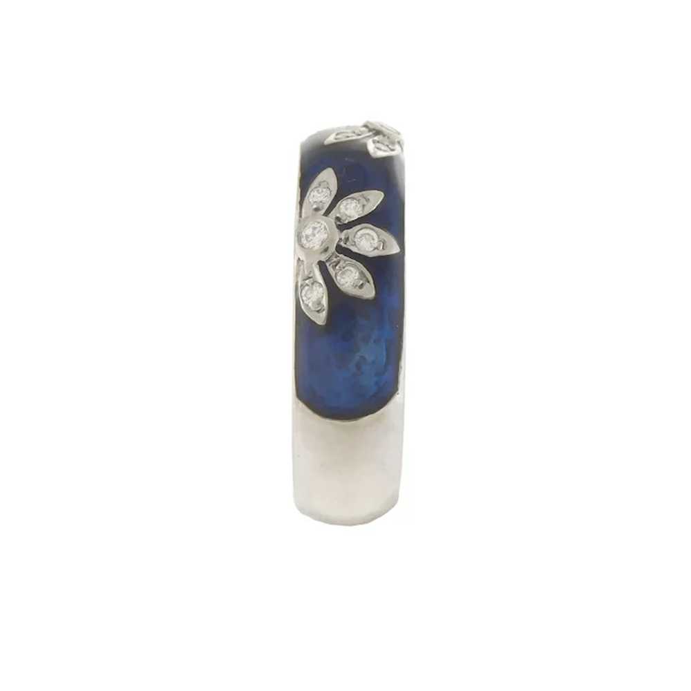 Darling Floral Diamond & Blue Enamel Ring in 18k … - image 4
