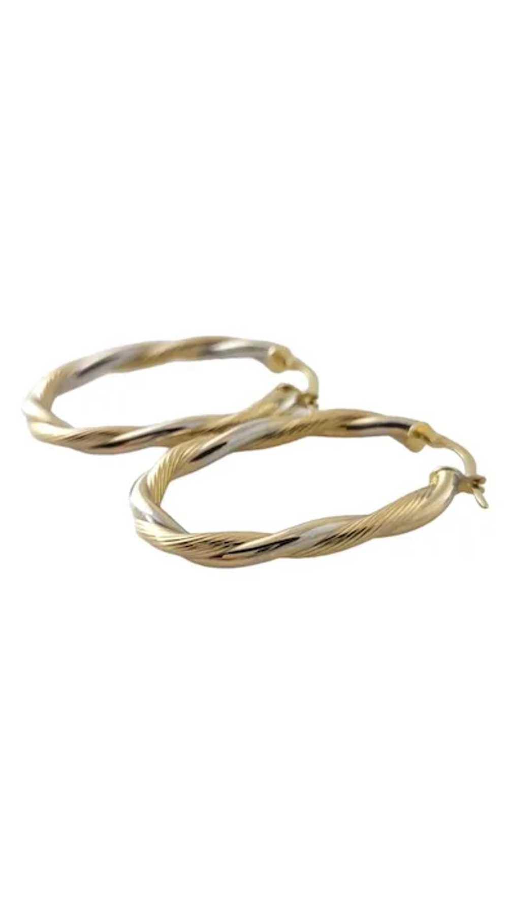 14K Yellow & White Gold Two Toned Twisted Oval Ho… - image 3